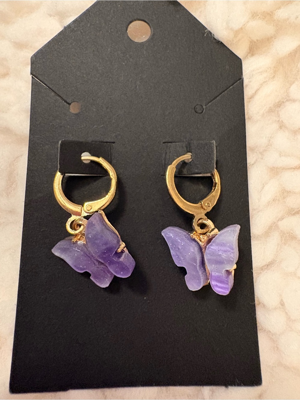 Gold Plated Lavender Butterfly Huggie Hoop Earrings | Fairycore Enamel Dangle